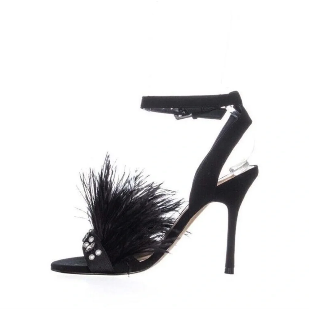 Ivanka Trump Black Stiletto Heels with Feather Embellishments - Picture 2 of 9